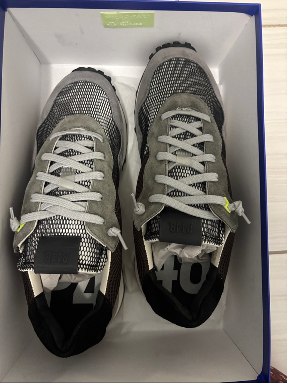 P448 Gray and Black Mesh Suede Athletic Sneakers